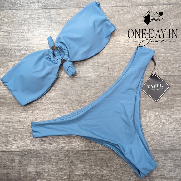 Zaful Bandeau Tie Back Bikini Swimsuit Size M - Picture 1 of 5